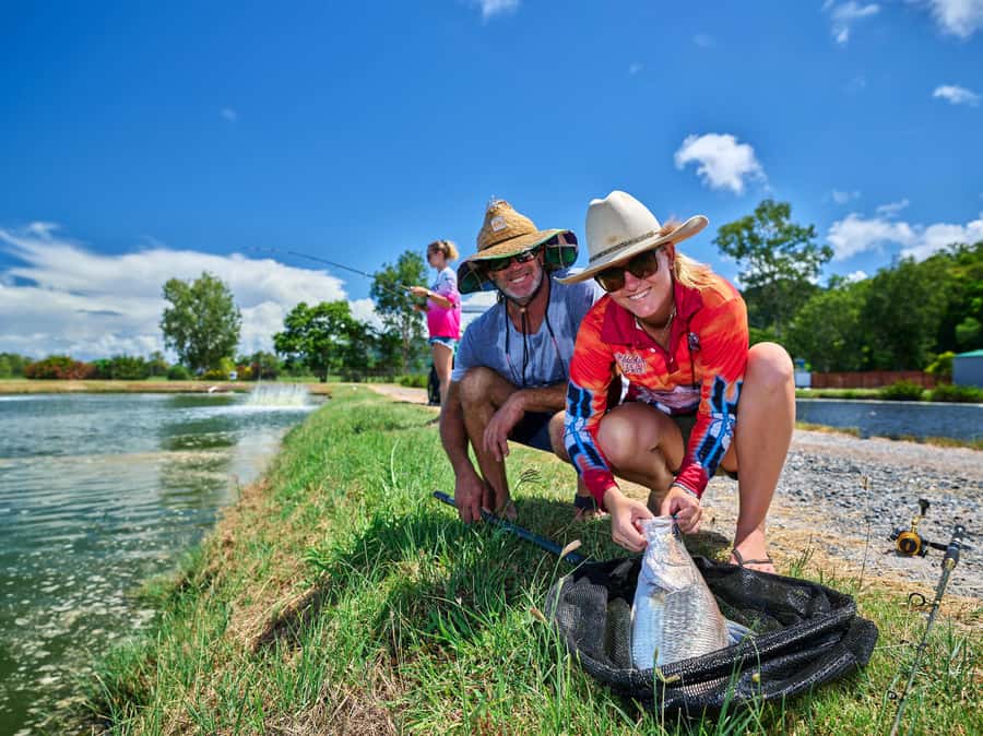 From Port Douglas: Barramundi Pond Fishing with Lunch - One hour beside the earthen ponds