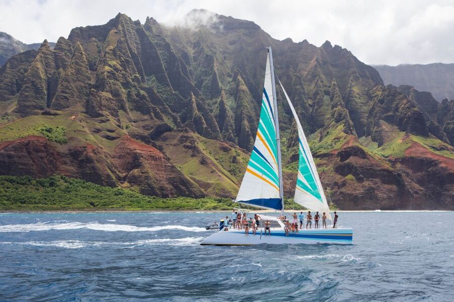 Kauai: Napali Coast Sail & Snorkel Tour from Port Allen - Leaving Port Allen on a custom catamaran